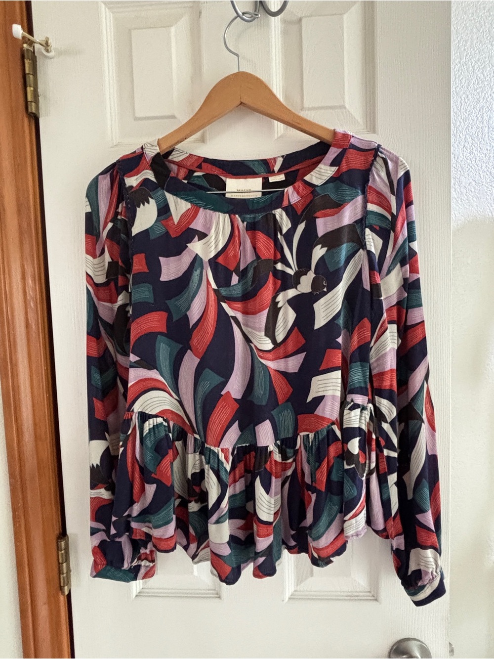 Maeve Multicolor Abstract Peplum Blouse